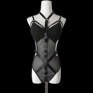 🐝 S, black elastic fishnet sexy lingerie